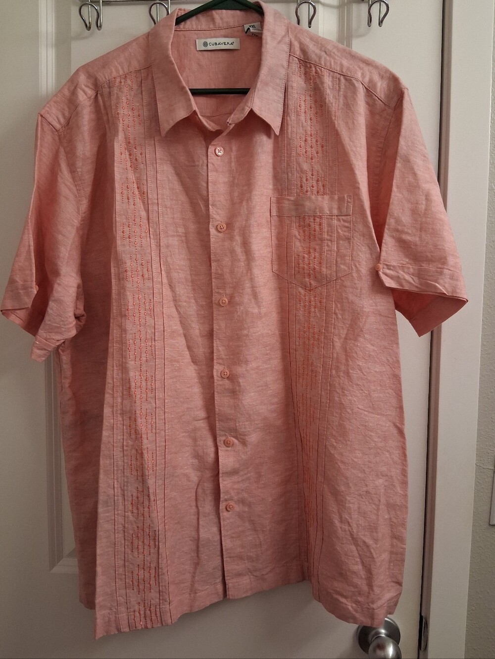 Cubavera Men's Short-Sleeve Button-Down Shirt in Coral Pink